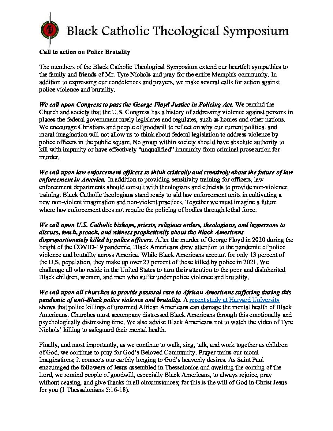 Call to Action on Police Brutality